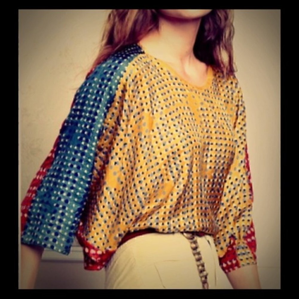 Anthropologie Silk Sanchita Placed Pixels Blouse